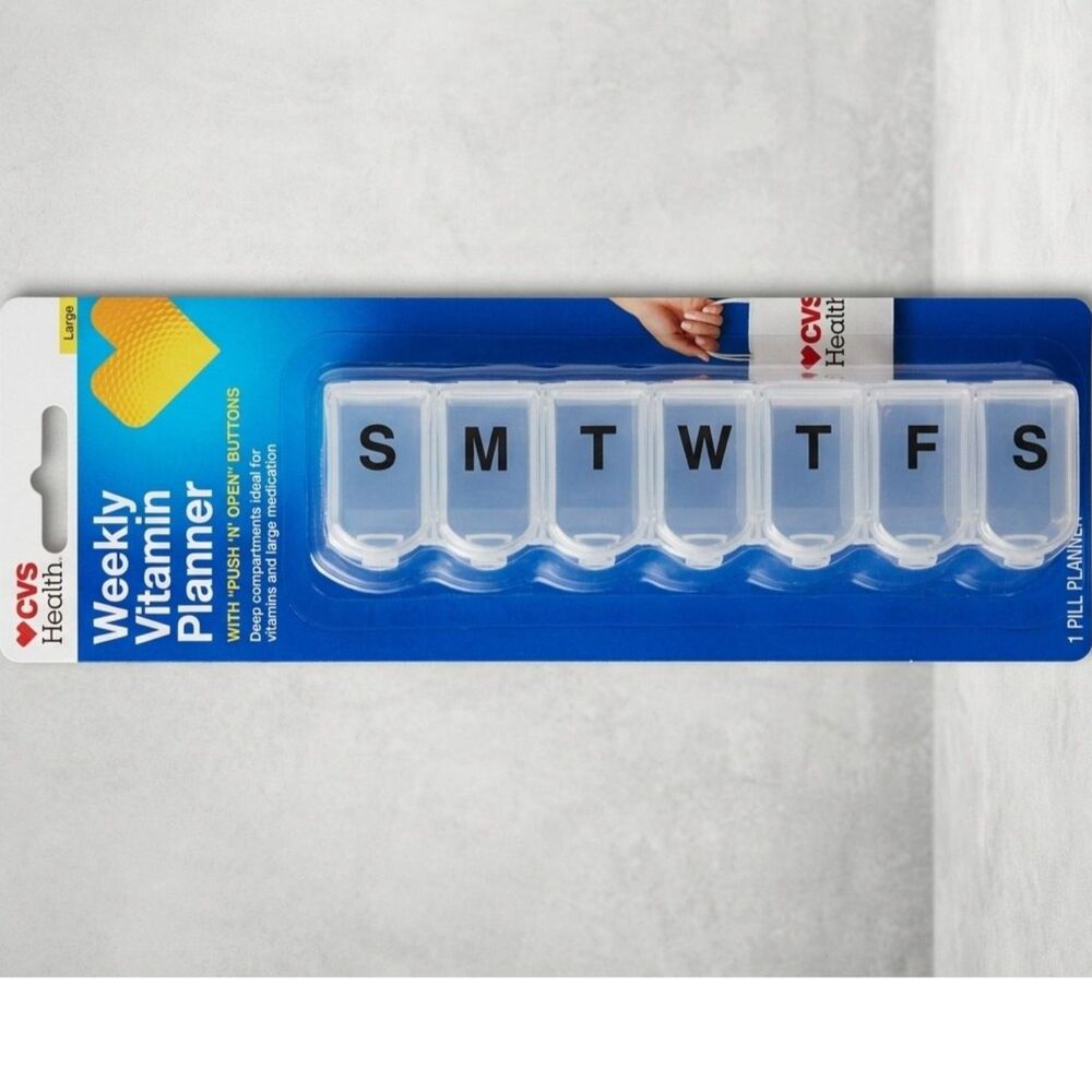 NEW CVS Weekly Vitamin Pill Box Planner Large Push Button Locking